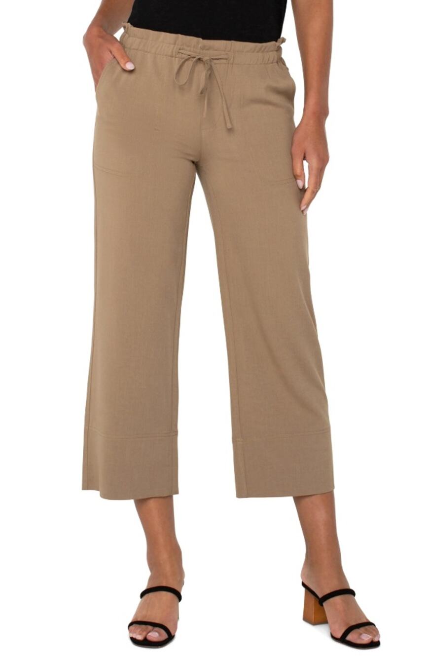 Liverpool Los Angeles Women Tan Ankle Wide Leg Tie Waist Pants Petite Size S